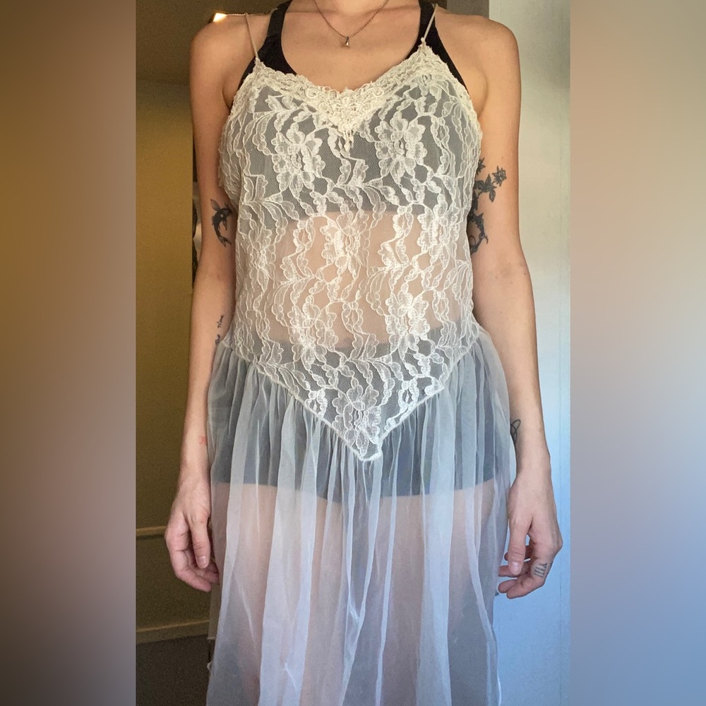 Vintage ivory/White lace slip dress